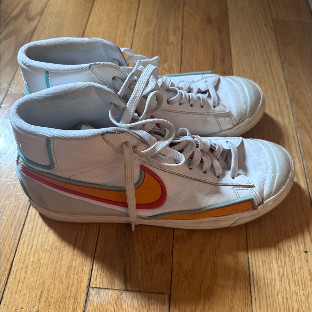 Nike Men’s White High-Top Sneakers with Orange & Pink Swoosh